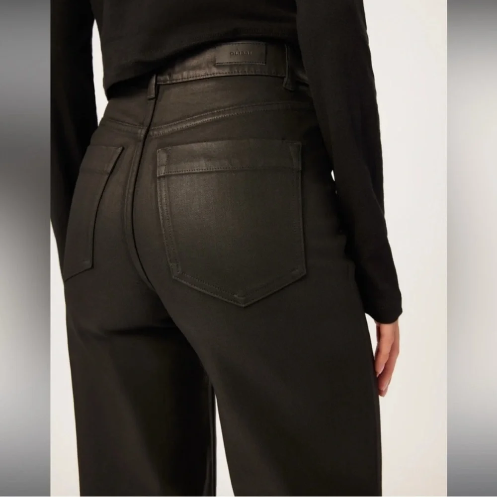 DL1961 Hepburn Wide Leg High Rise Vintage Black Coated Cargo Jeans Pants Sz 33